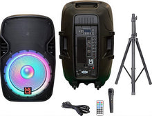 Load image into Gallery viewer, MR DJ PBX4200PKG 15&quot; 2-Way PA DJ 3000W Active Powered Bluetooth Karaoke Speaker LED Lighting + Speaker Stand