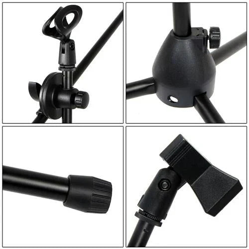 2 Microphone Stands Adjustable Boom Stage or Instrument with Mic Holder Clips & Carry Bag