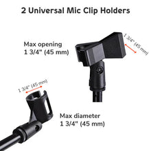 Load image into Gallery viewer, 2 Microphone Stands Adjustable Boom Stage or Instrument with Mic Holder Clips &amp; Carry Bag