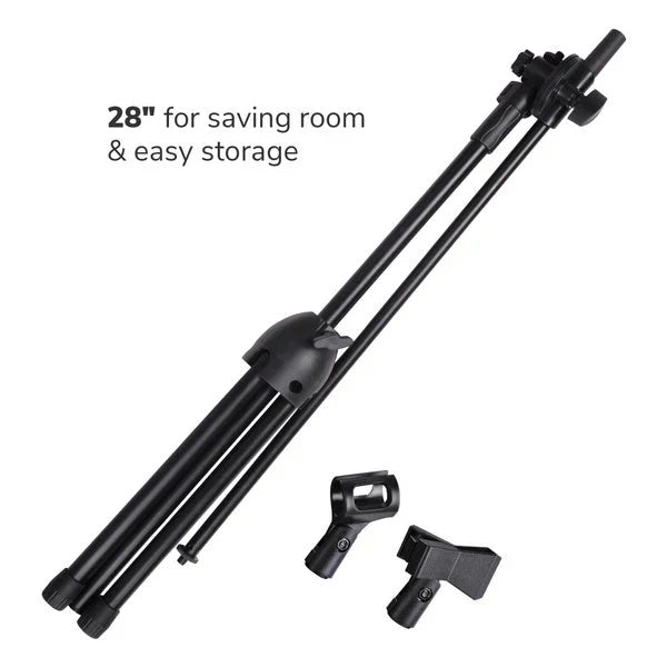 2 Microphone Stands Adjustable Boom Stage or Instrument with Mic Holder Clips & Carry Bag