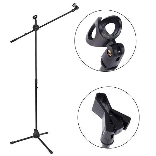 2 Microphone Stands Adjustable Boom Stage or Instrument with Mic Holder Clips & Carry Bag