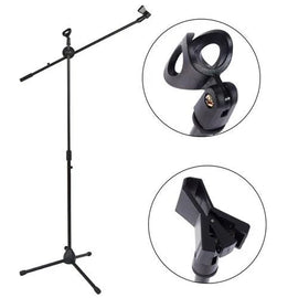 2 Microphone Stands Adjustable Boom Stage or Instrument with Mic Holder Clips & Carry Bag