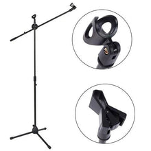 Load image into Gallery viewer, MR DJ MS700PKG 2 Microphone Stands Adjustable Boom Stage or Instrument with Mic Holder Clips &amp; Carry Bag &amp; 2 25' Cable