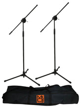 Load image into Gallery viewer, 2 Microphone Stands Adjustable Boom Stage or Instrument with Mic Holder Clips &amp; Carry Bag