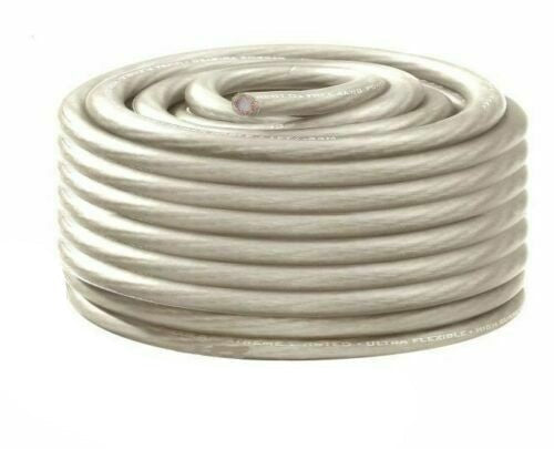 American Terminal TP0G-25S 25Ft True 1/0 Gauge Power Platinum Silver Wire Strand Cable 25' Ultra Flexible