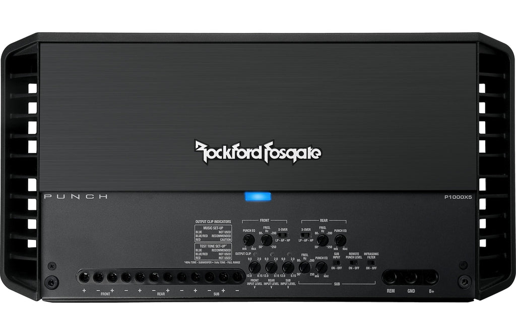 Rockford Fosgate Punch P1000X5 5-channel car amplifier 75 watts RMS x 4 at 4 ohms + 500 watts RMS x 1 at 1 ohm