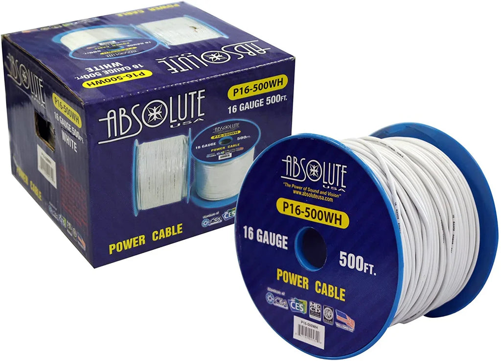 Absolute USA P16-500WH 16 Gauge 500FT Primary Power & Remote Wire – White