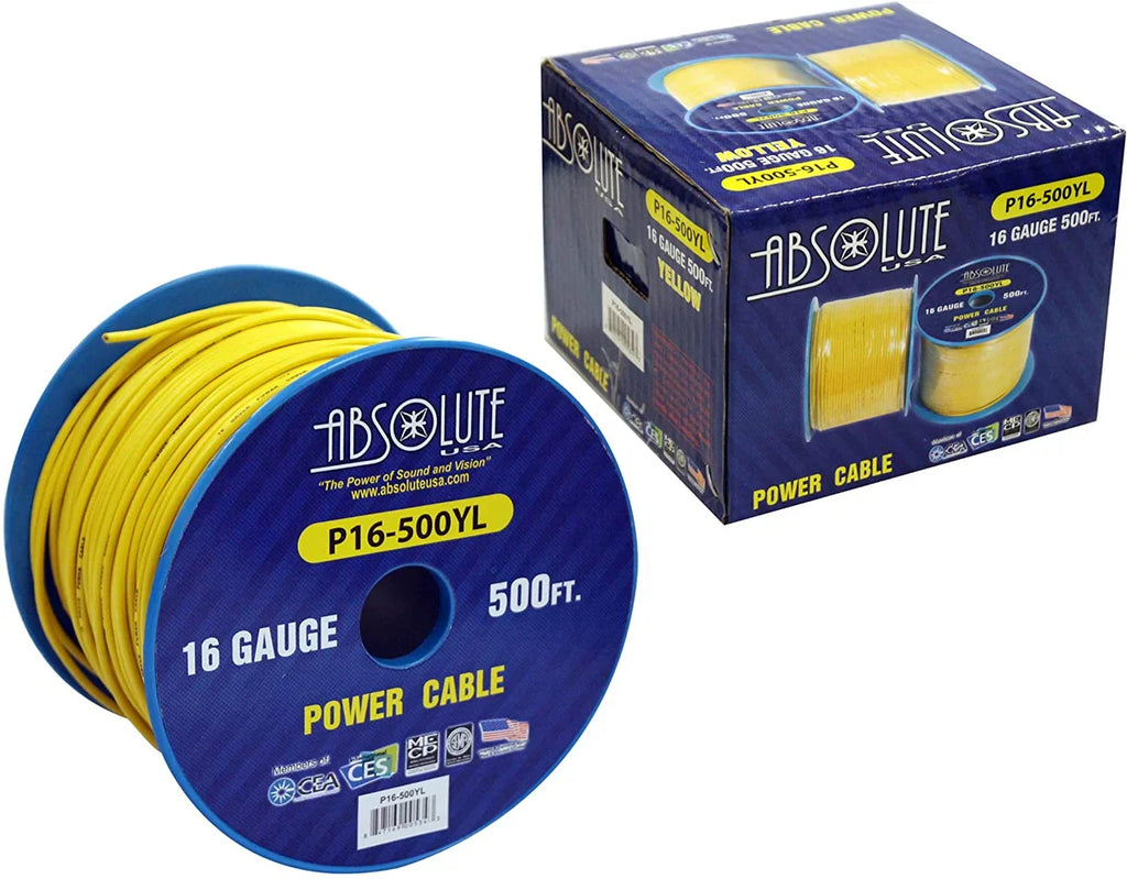 Absolute USA P16-500YL 16 Gauge 500-Feet Power Cable (Yellow)