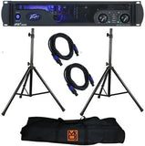 Peavey IPR 2 3000 2-Channel Lightweight 3000W Power Amplifier + 2 Speaker Stand Bundle