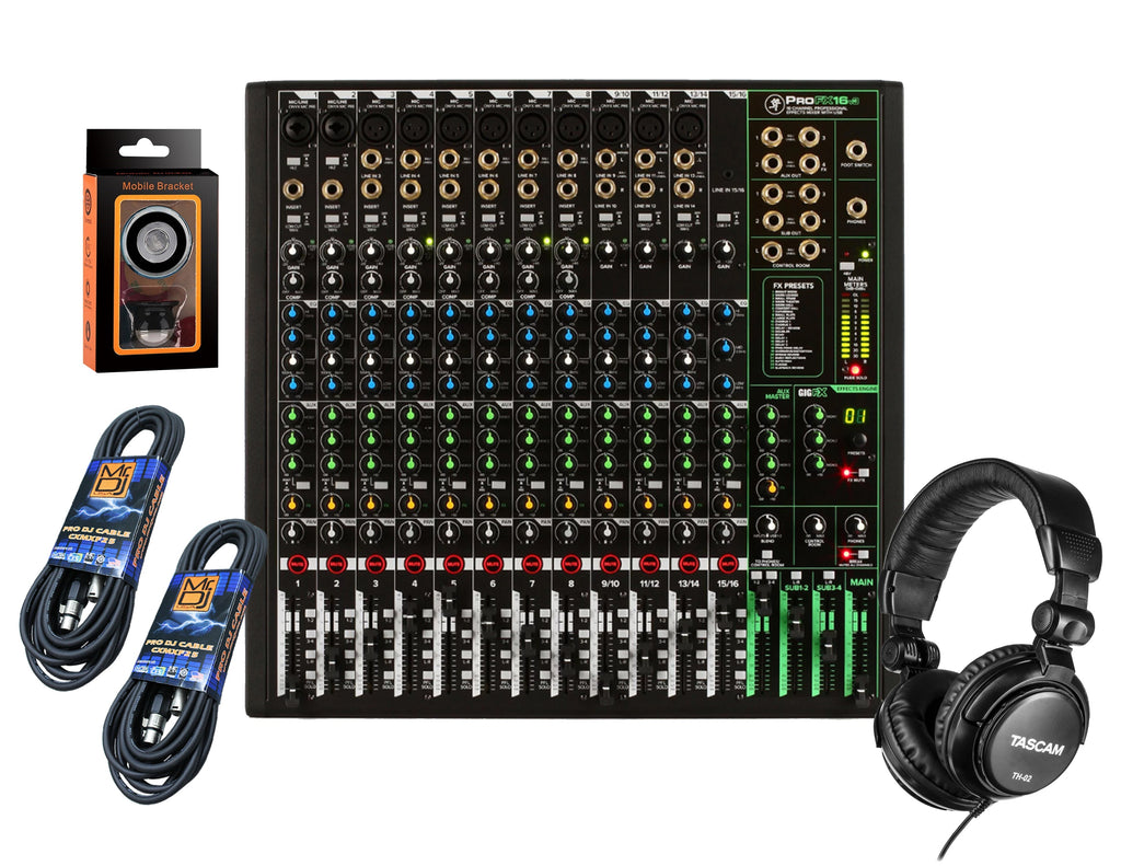 Mackie ProFX16v3 16-Channel Mixer with Built-in Effects and USB + Pro TH02 Headphone with Pair of XLR Cable+free Absolute Phone Holder