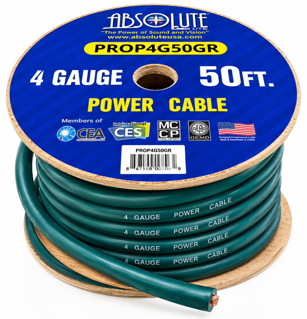 Absolute PROP4G50GR Pro Green 50 Feet 4 Gauge Ultra Flexible Power/Ground Battery Amp 12V Cable Wire