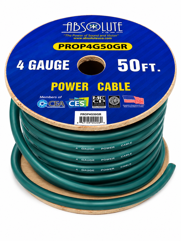 Absolute PROP4G50GR Pro Green 50 Feet 4 Gauge Ultra Flexible Power/Ground Battery Amp 12V Cable Wire