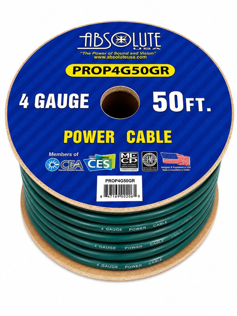 Absolute PROP4G50GR Pro Green 50 Feet 4 Gauge Ultra Flexible Power/Ground Battery Amp 12V Cable Wire