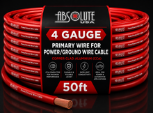 Charger l'image dans la galerie, Absolute PROP4G50RD Pro Series Red 50 Feet 4 Gauge Ultra Flexible Power/Ground Battery Amp 12V Cable Wire for Auto, Car, Inverter, RV, Solar,