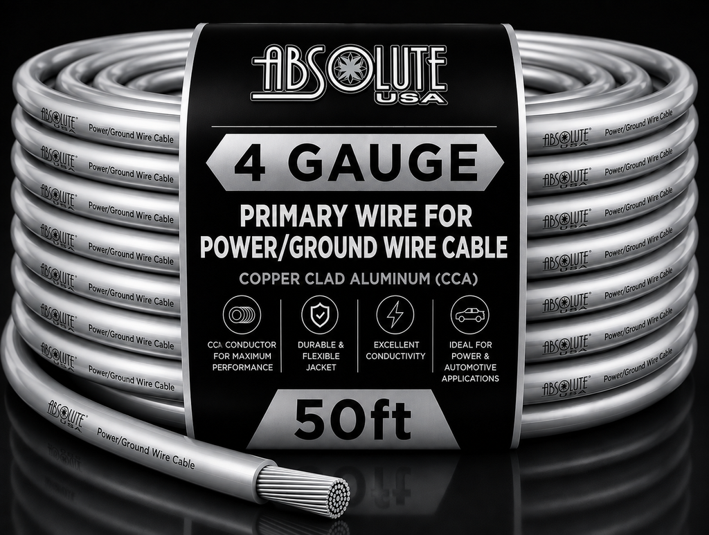Absolute PROP4G50SL Pro Series Silver 50 Feet 4 Gauge Ultra Flexible Power/Ground Battery Amp 12V Cable Wire