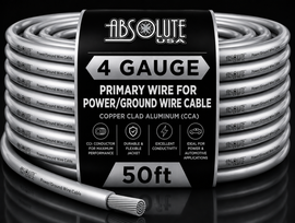 Absolute PROP4G50SL Pro Series Silver 50 Feet 4 Gauge Ultra Flexible Power/Ground Battery Amp 12V Cable Wire