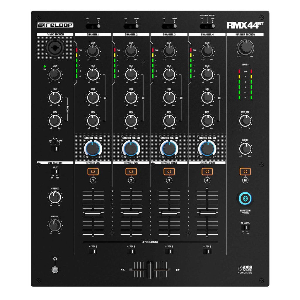 Reloop RMX-44BT 2-Channel Mixer Smart Connectivity Bluetooth Input with Cue Function