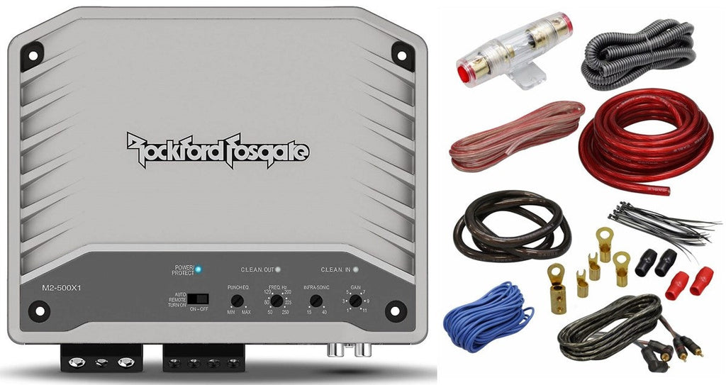 Rockford Fosgate M2-500X1 Monoblock Marine Amplifier with Absolute KIT4 4 Gauge Amp Kit