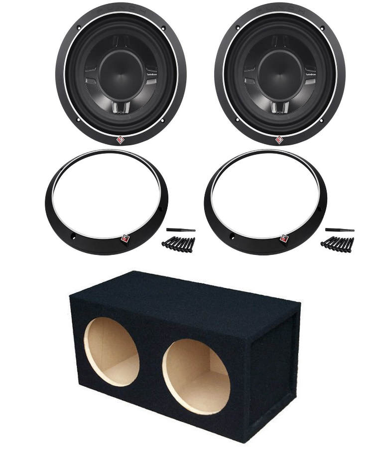 2 Rockford Fosgate P3SD2-10 1200W Shallow Mount Subwoofers + Sub Enclosure Box