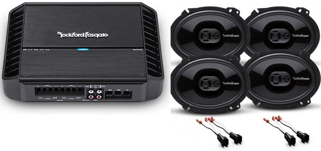 2004-14 Ford F150 Rockford Fosgate Punch Package w Amplifier & 6x8" Speakers (4) P1683 6" x 8" 3Way Coaxial Car Speakers + P400X4 4Channel Class AB Full Range Amplifier + (4) Speaker Adapter Harnesses