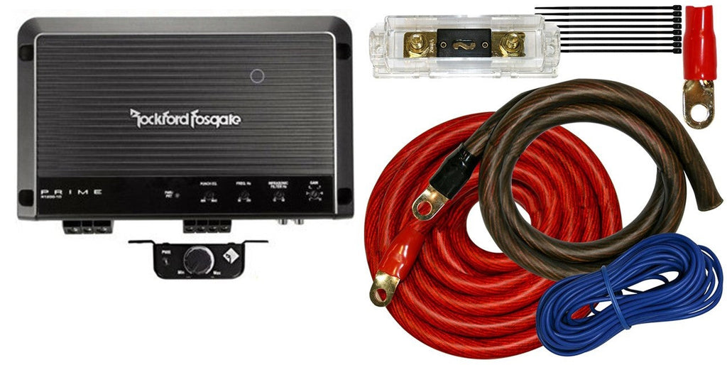 Rockford Fosgate R1200-1D Prime 1200 Watts Class D 1-Channel Amp + 4 Gauge Amp Kit