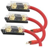 3 200 AMP ANL Gold Terminal Fuse Holder Battery Installation Kit 0 Gauge 1 Feet OFC Red