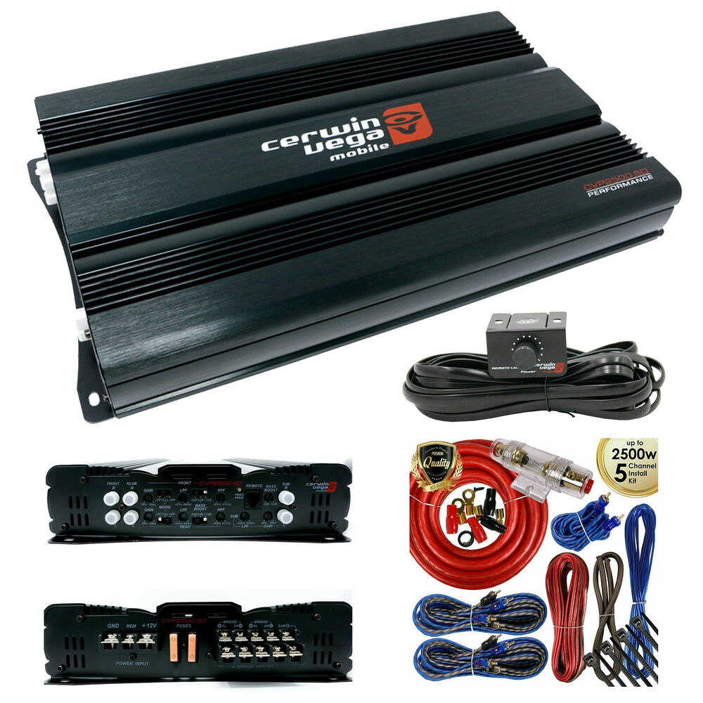 Cerwin Vega CVP2500.5D 2500W 5-Channel Car Audio Amplifier + 4 Gauge Amp Kit