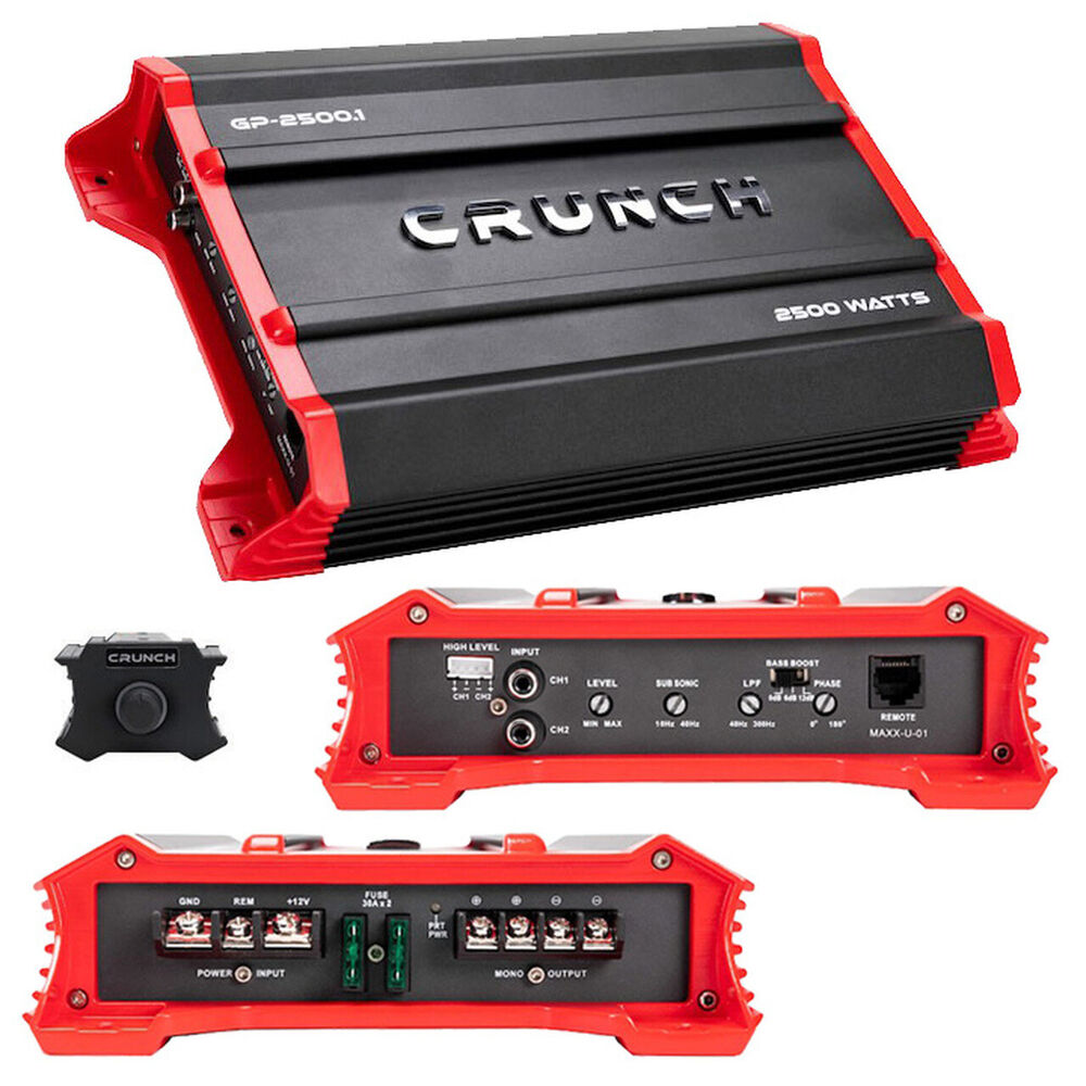 Crunch Ground Pounder GP-2500.1 2500W Max Monoblock Subwoofer Class AB 2500 Watts Car Amplifier with 8 Gauge Amp Kit