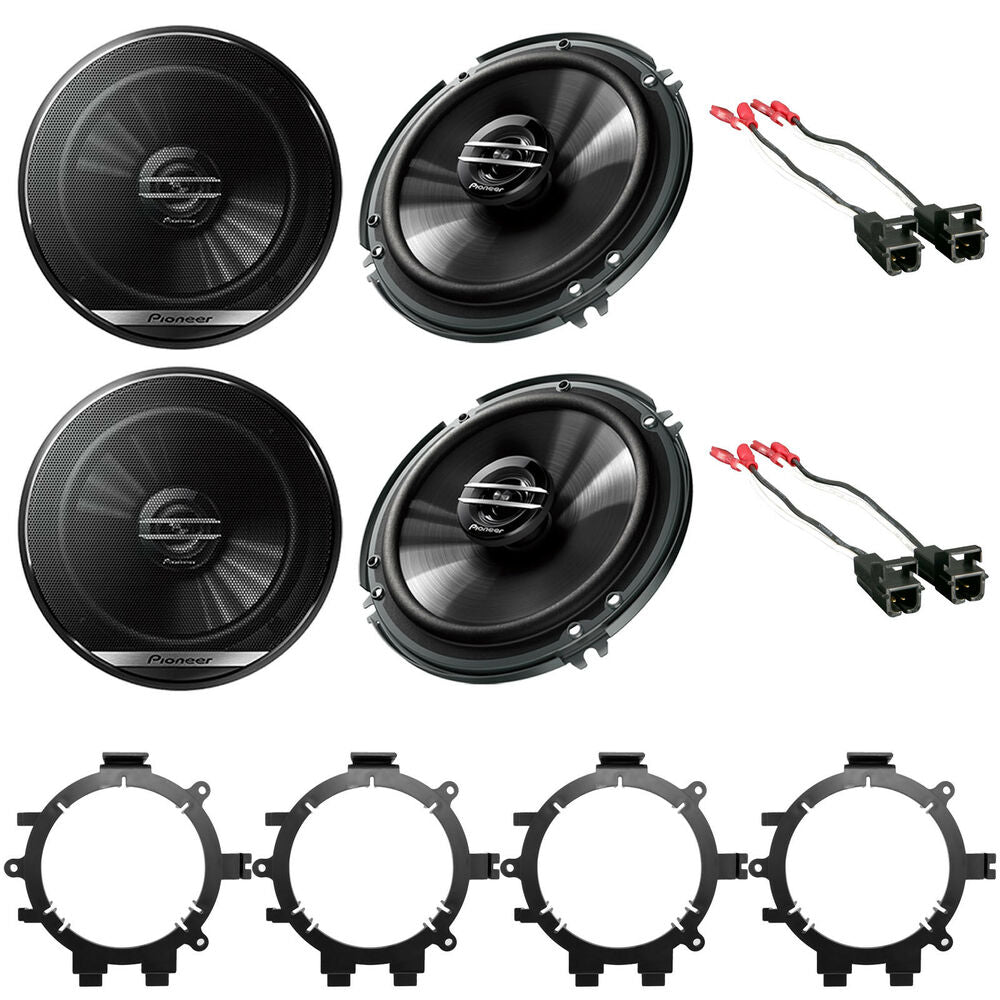 Pioneer TS-G1620F 2 Way 6.5" Front & Rear Door Speakers  + Harness & Install Speaker Adapter 1995-up Select GM Full Size Trucks & SUVs