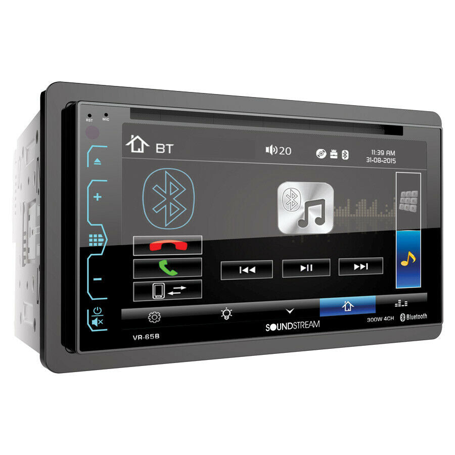 Soundstream VR-65B 6.2" Double-DIN Bluetooth DVD/CD/AM/FM In-Dash Car Stereo