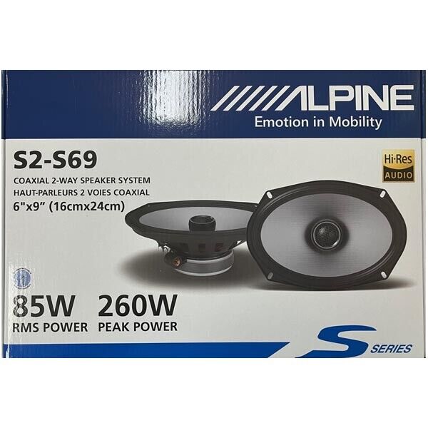 Alpine S2-S69 260 Watts S-Series 6x9" 2-Way Hi-Res Car Audio Coaxial Speakers