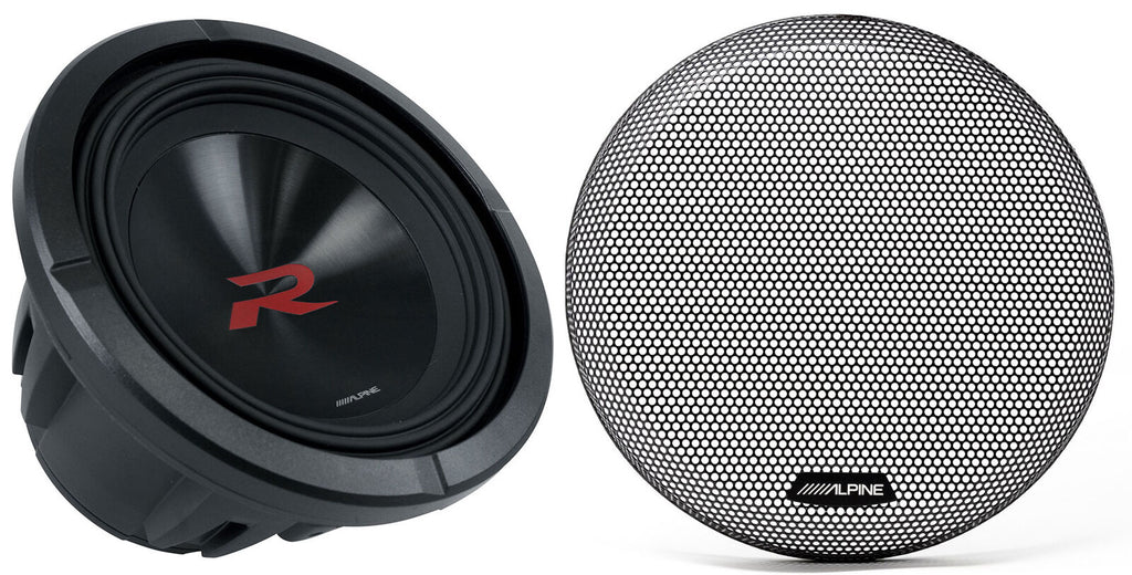 2 Alpine R2-W12D4 2250W 12" R-Series Dual 4-Ohm Car Subwoofer + KTE-12G.3 Grille