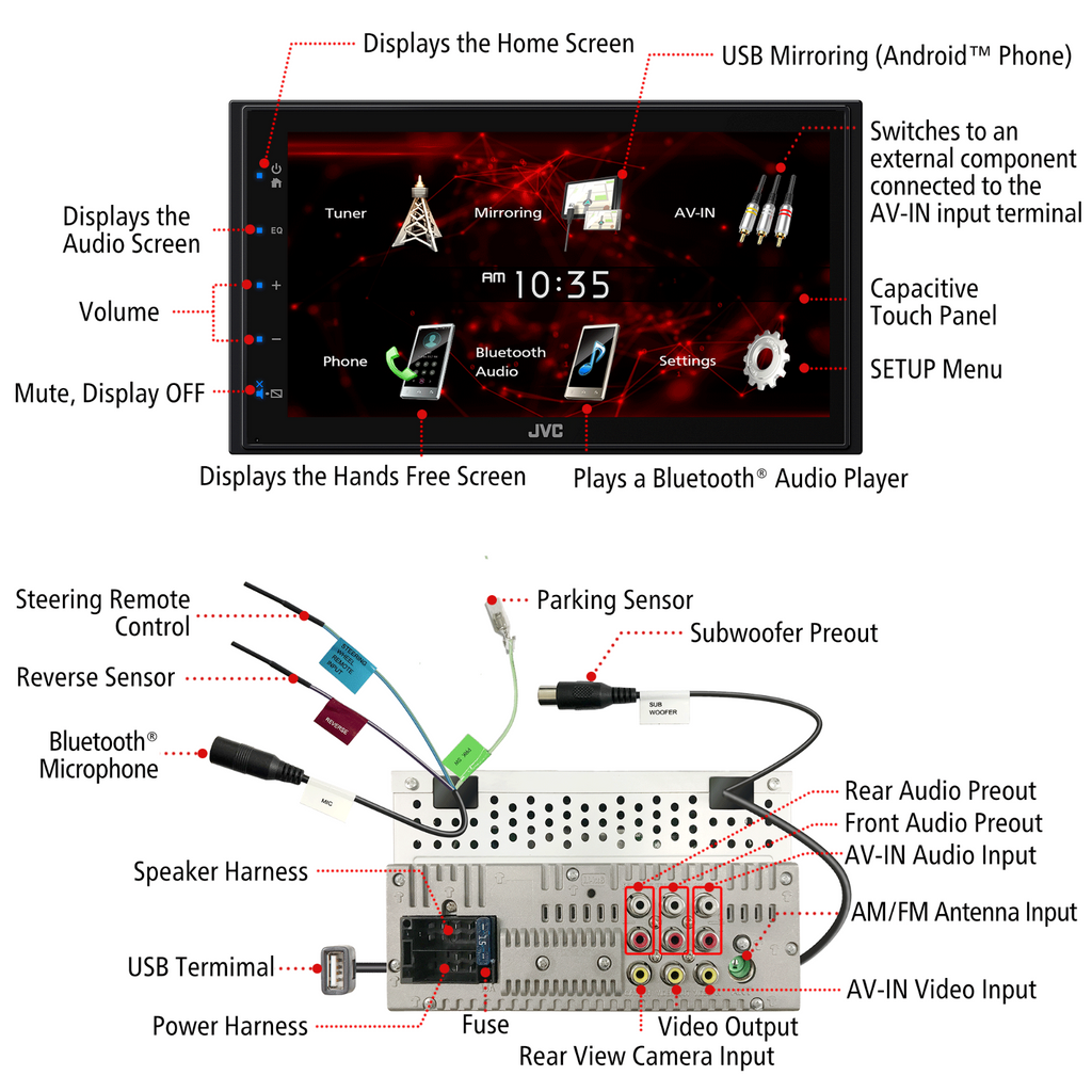 JVC KW-M180BT 6.8" Media Player USB Mirroring For Android Bluetooth AXXESS ASWC1 Steering Wheel Interface