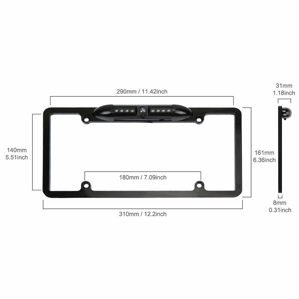 Car 170° License Plate Frame Rearview Reverse Backup Camera Night Vision US Black