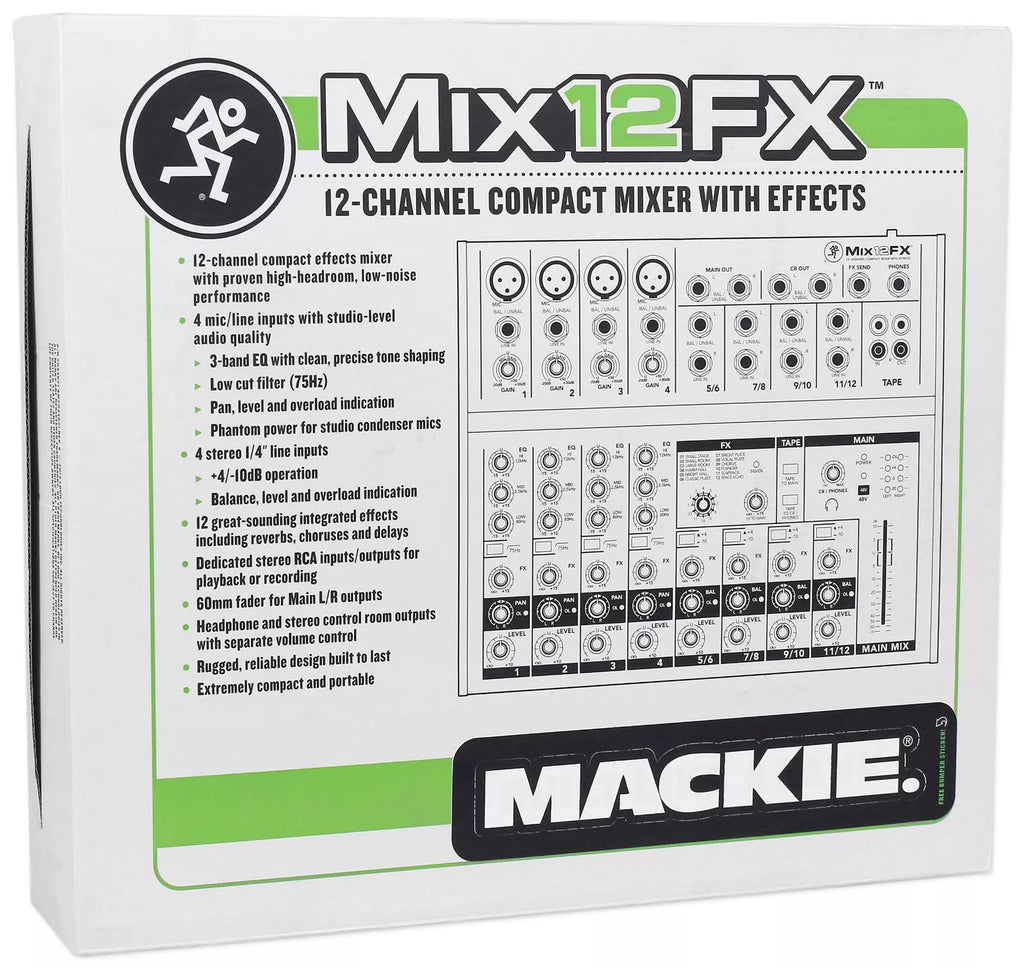 Mackie Mix12FX 12CH Compact Mixer Effects + Certified Headphone + Pair of Audio Cable+ Phone Holder