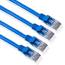 Load image into Gallery viewer, 4 Cat6a Ethernet Network Patch Cable RJ45 23AWG 600Mhz Solid Copper Wire 3' Blue