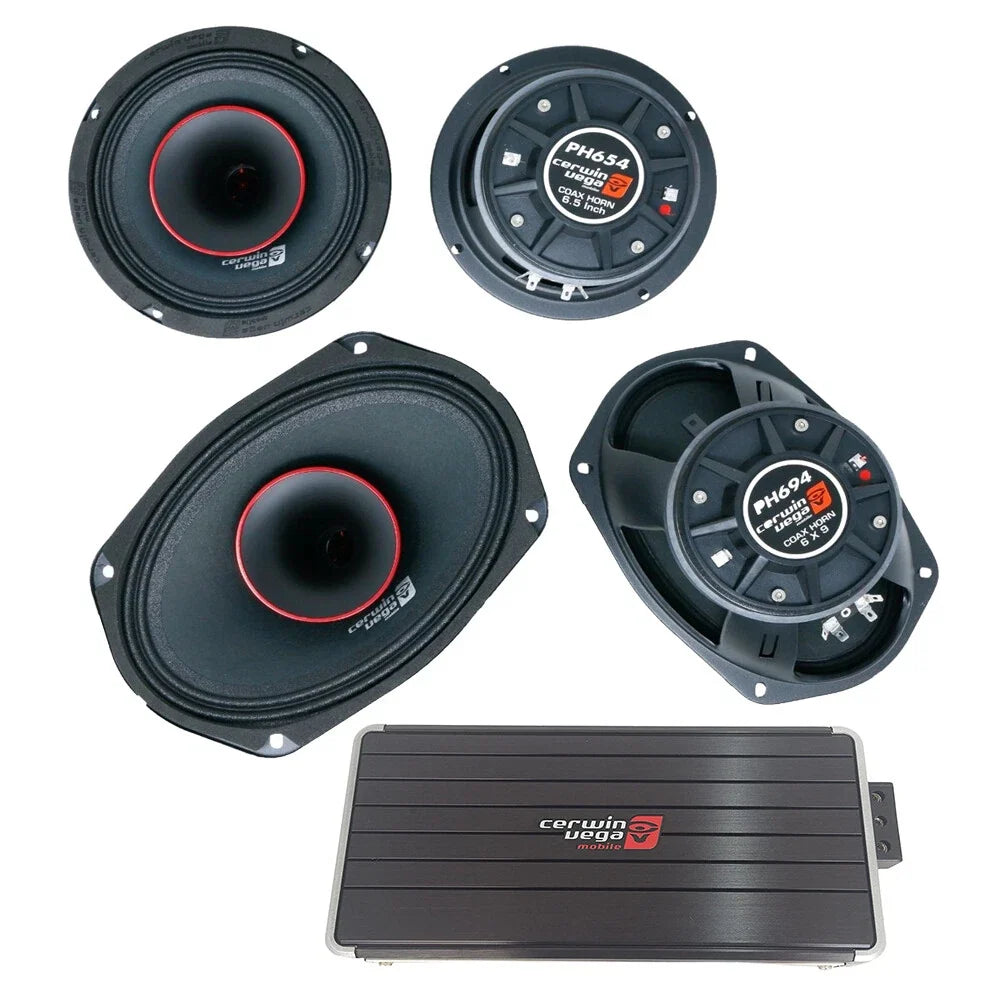Cerwin Vega PH654 6.5" & PH694 6x9" Horn Speakers + B54 1200W 4CH Amplifier