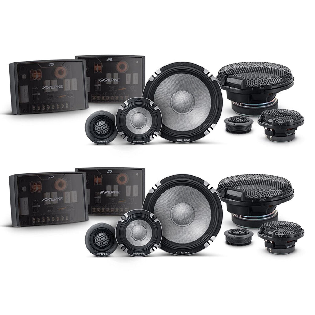 2 Pair Alpine R-Series R2-S653 3-Way Pro 6.5" Component Car Audio Speaker System