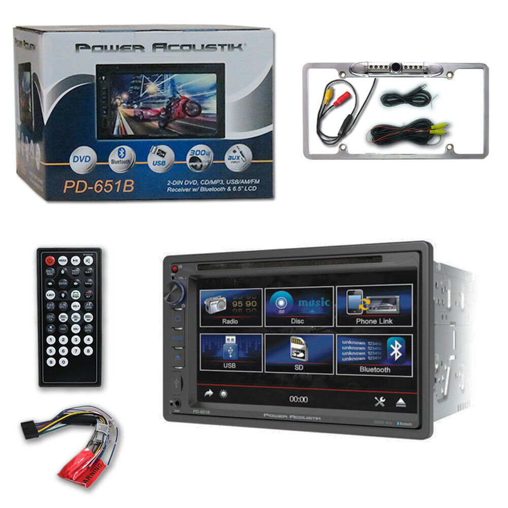 Power Acoustik PD-651B Double DIN Bluetooth In-Dash DVD/CD Car Stereo & Silver Rear View Camera