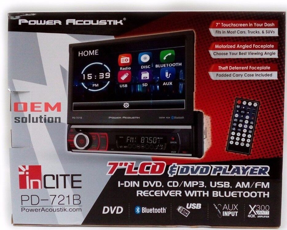 Power Acoustik PD-721B 7″ Single-DIN Motorized Touchscreen w/DVD/CD & Bluetooth