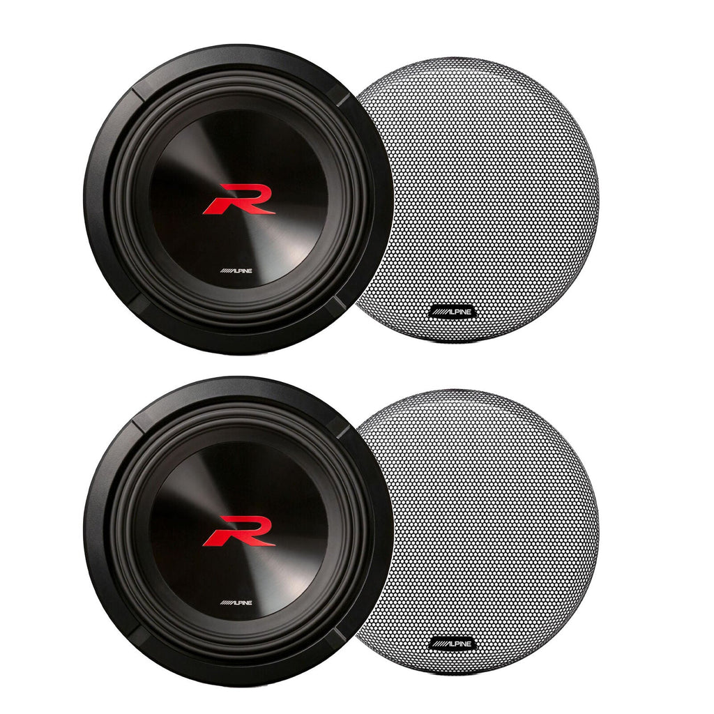 2 Alpine R2-W10D4 10" R-Series next generation 4 Ohm 2250 Max DVC Car Audio Subwoofer + KTE-10G.3 Grills