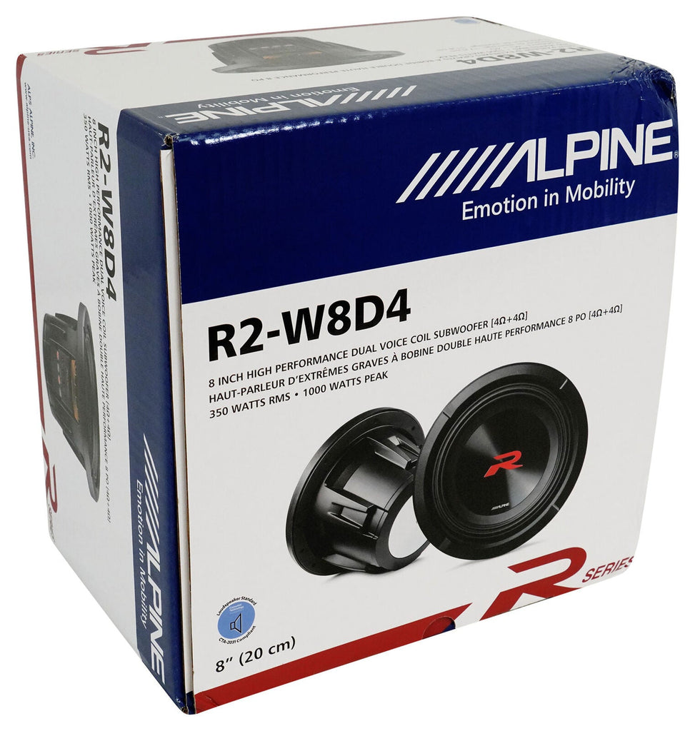 2 Alpine R2-W8D4 8" R Series 1,000 Watt Car Audio Subwoofer, 4 Ohm, Dual VC Sub