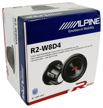 Load image into Gallery viewer, 2 Alpine R2-W8D4 8&quot; R Series 1,000 Watt Car Audio Subwoofer, 4 Ohm, Dual VC Sub + KTE-8G.3 Grille
