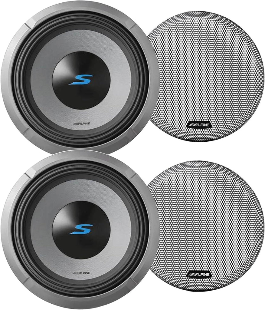 2 Alpine S2-W12D2 1800W 12" Dual 2 ohm Car Subwoofer + KTE-12G.3 Grille