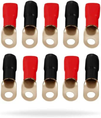 Absolute 0 Gauge Ring Terminal 10 Pack 1/0 AWG Wire Crimp Cable Red/Black 5/16