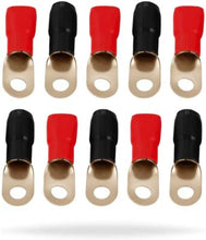 Load image into Gallery viewer, Absolute 0 Gauge Ring Terminal 10 Pack 1/0 AWG Wire Crimp Cable Red/Black 5/16