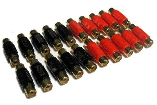 MR DJ MDFF100-20 Female-to-Female RCA Barrel Connector Red & Black (20 Pack)