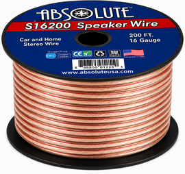 Absolute USA S16G200 16 Gauge 200 Feet Clear 2-Conductor Speaker Wire