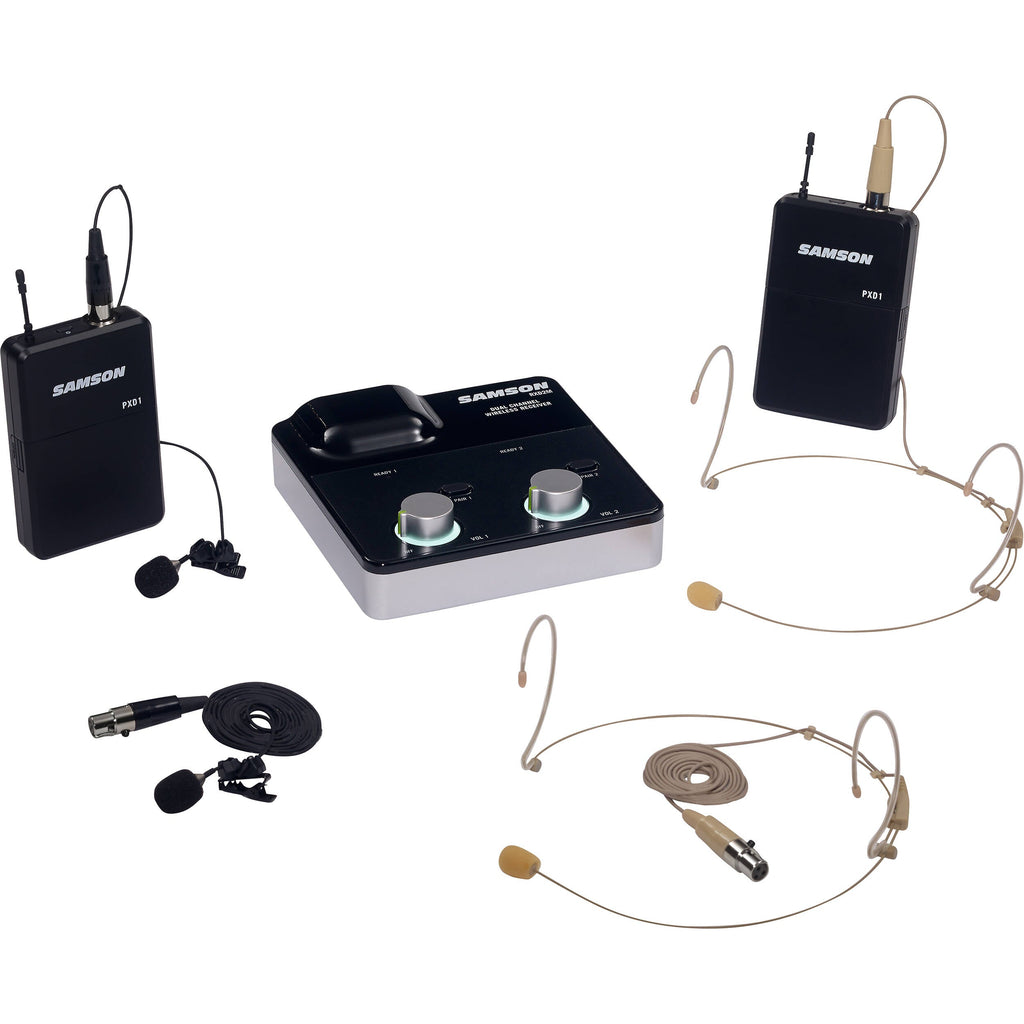 Samson SWXPD2MPR Dual Channel Wireless Tabletop Receiver System with 2 Lavalier Mics and 2 Headset Mics