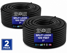 Load image into Gallery viewer, 2 Rolls 100 Ft 1" Split Wire Loom Conduit Polyethylene Black Tubing Sleeve Tube